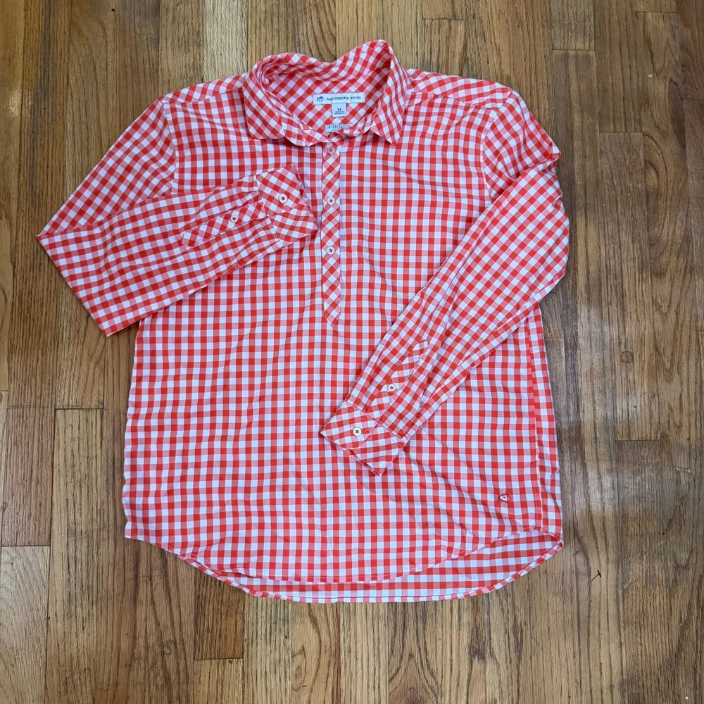 Southern Tide Women's Hadley Gameday Intercoastal Gingham Popover Shirt Orange M